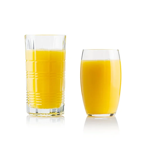 Sammlung Von Orangensaft Verschiedenen Gläsern Schneidepfade Für Jedes Glas Vorgeben — Stockfoto
