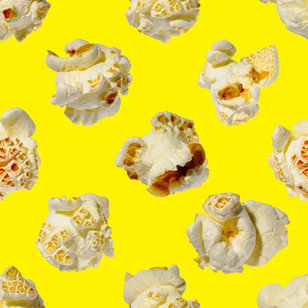 seamless pattern - popcorn. popcorn on a yellow background, pattern for designer. packing design background