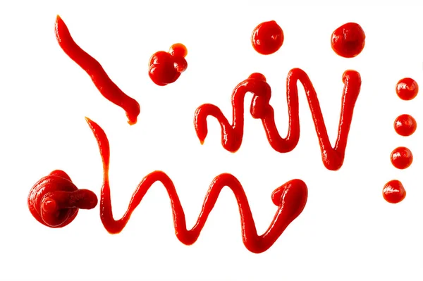 Set Ketchup Stains Tomato Sauce Red Spots Smears Drops Isolated — Foto Stock