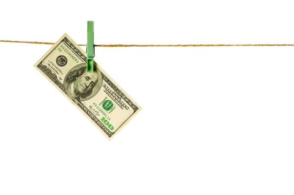 Money Laundering Dollar Banknotes Hanging Clothesline White Background Usd Laundering — Photo