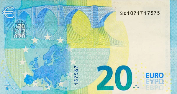 One Twenty Euro Bill Euro Banknote Close Euro Official Currency — Stock Photo, Image