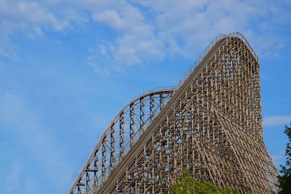 Wooden Roller Coaster View Construction Large Wooden Rollercoaster — Photo