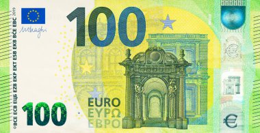 One hundred Euro bill. 100 euro banknote close-up. The euro is the official currency of 19 out of the 27 member states of the European Union