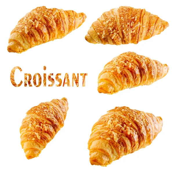 Set Van Verse Croissant Geïsoleerd Witte Achtergrond Bakkerij Patroon Met — Stockfoto