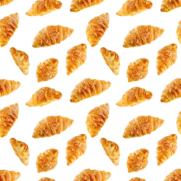 Naadloos Patroon Gemaakt Van Verse Croissant Geïsoleerd Witte Achtergrond Bakkerij — Stockfoto