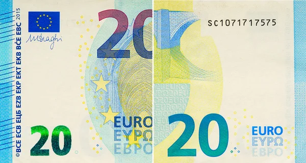 One Twenty Euro Bill Euro Banknote Close Euro Official Currency — Fotografia de Stock