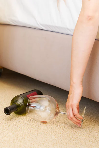Hangover Young Woman Sleeping Bed Party Home Hotell Harmfulness Alcohol — Stock Photo, Image