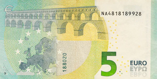 One Five Euro Bill Euro Banknote Close Euro Official Currency — Foto Stock