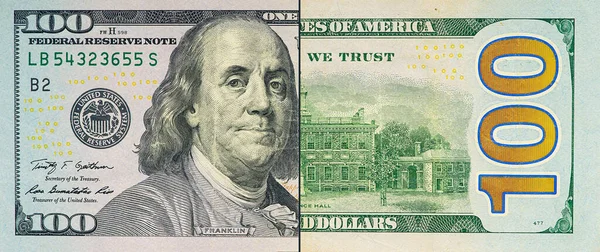 Large Fragment 100 Hundred Dollars Bill Banknote Old American Money — Zdjęcie stockowe