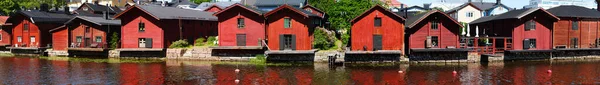 Red Harbor Warehouses Nice Reflections Porvoo River Fishing Village Scandinavian — Stock Photo, Image