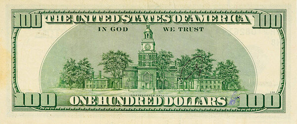 Large fragment of 100 hundred dollars bill banknote. Old American money banknote, vintage retro, United States of America. usd