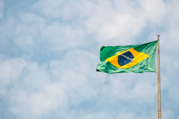 Brazil Flag Outdoors Beautiful Blue Sky Rio Janeiro — Stock Photo, Image