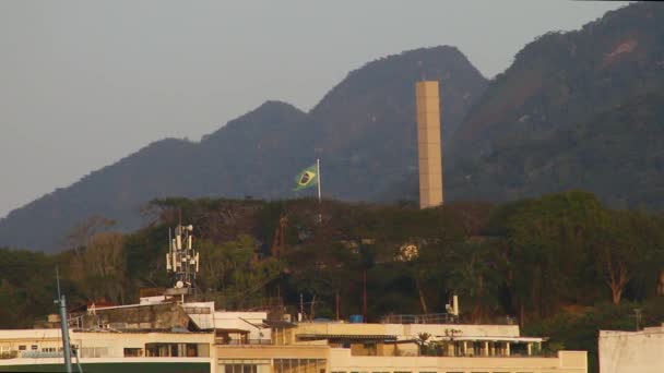 Bandeira Brasil Topo Colina Pasmado Rio Janeiro — Vídeo de Stock