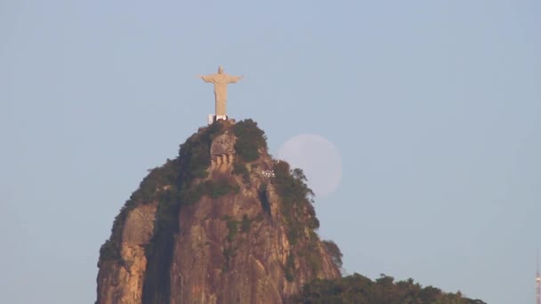 Księżyc Timelapse Chrystus Odkupiciel Rio Janeiro Brazylia — Wideo stockowe