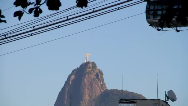 Christ Redeemer Dan Sugar Loaf Cable Car Rio Janeiro Brasil — Stok Video