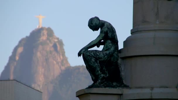 Kristus Frälsaren Och Statyn Sedd Från Stadsdelen Urca Rio Janeiro — Stockvideo