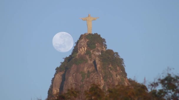 Księżyc Chrystus Odkupiciel Rio Janeiro Brazylia — Wideo stockowe