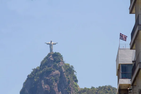 Христос Искупитель Флаг Ботафого Рио Жанейро Бразилия Октября 2021 Года — стоковое фото