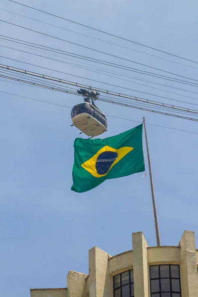 Бразильский Флаг Канатной Дорогой Sugarloaf Рио Жанейро Бразилия Октября 2021 — стоковое фото