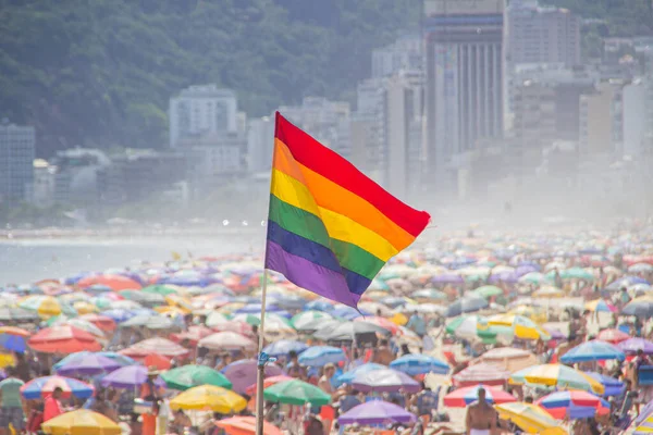 Bandera Arco Iris Del Movimiento Lgbt Playa Ipanema Río Janeiro — Foto de Stock