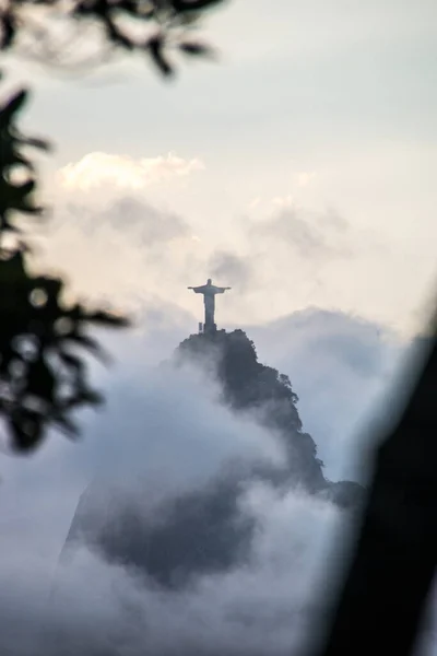 Christ Redeemer Statue Clouds City Rio Janeiro — Foto de Stock