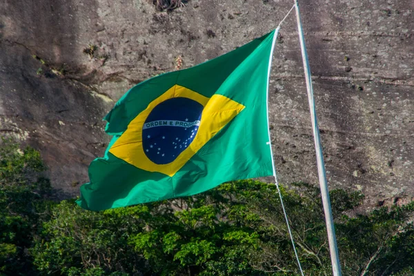 Флаг Бразилии Открытом Воздухе Рио Жанейро — стоковое фото
