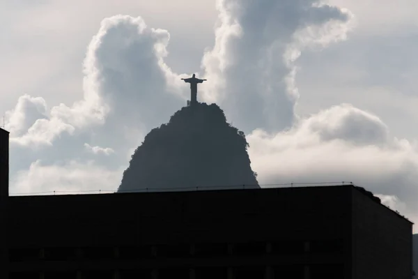 Silhouette Von Christus Dem Erlöser Mit Wolken Rio Janeiro Brasilien — Stockfoto