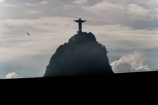 Silhueta Cristo Redentor Com Nuvens Rio Janeiro Brasil Janeiro 2022 — Fotografia de Stock