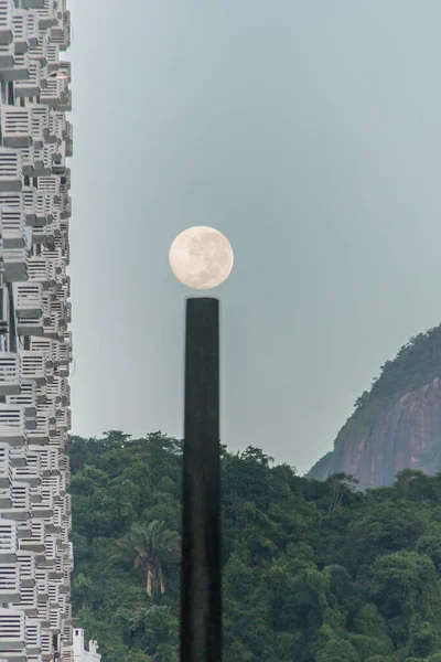 Måninställningen Morgon Stadsdelen Copacabana Rio Janeiro — Stockfoto