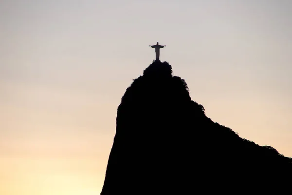 Rio Janeiro Brezilya Daki Kurtarıcı Nın Silueti Şubat 2022 Rio — Stok fotoğraf