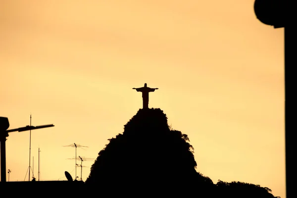 Silueta Cristo Redentor Río Janeiro Brasil Marzo 2022 Silueta Cristo —  Fotos de Stock