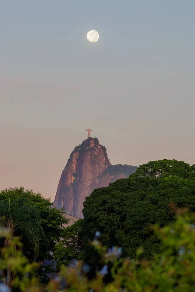 Christus Der Erlöser Und Der Mond Rio Janeiro Brasilien März — Stockfoto
