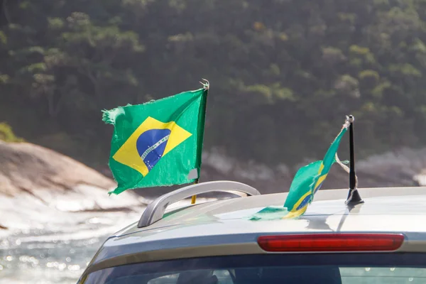 Бразильский Флаг Открытом Воздухе Рио Жанейро Бразилия — стоковое фото
