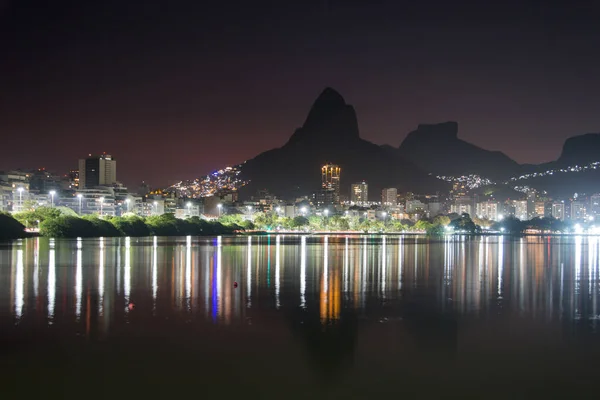 Night Rodrigo Freitas Lagoon Rio Janeiro — Stok fotoğraf