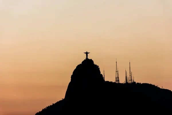Silhuett Statyn Kristus Återlösaren Rio Janeiro Brasilien Oktober 2014 Silhuett — Stockfoto