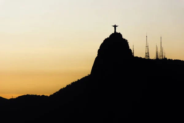 Silhuett Statyn Kristus Återlösaren Rio Janeiro Brasilien Dezember 2015 Silhuett — Stockfoto