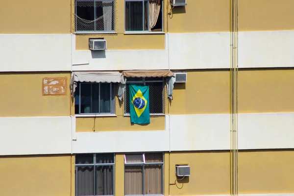 Brazilian Flag Window Building Leblon Neighborhood Rio Janeiro — Stockfoto