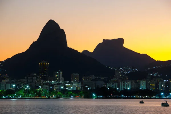 Schemering Bij Lagune Van Rodrigo Freitas Rio Janeiro — Stockfoto