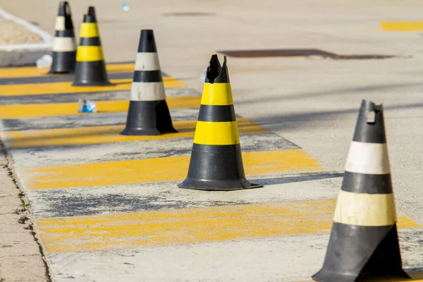 Signaling Cone Black Color Yellow Stripes Rio Janeiro —  Fotos de Stock