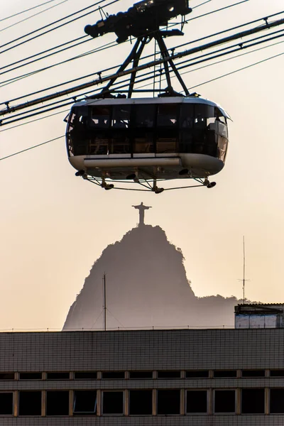 Silhouette Von Christus Dem Erlöser Mit Einem Wunderschönen Sonnenuntergang Rio — Stockfoto