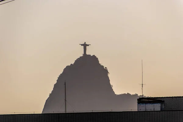 Kurtarıcı Nın Silueti Rio Janeiro Brezilya Güzel Bir Günbatımı Ile — Stok fotoğraf