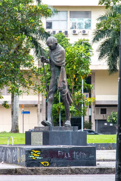 Silhouet Van Mahatma Gandhi Standbeeld Het Centrum Van Rio Janeiro — Stockfoto