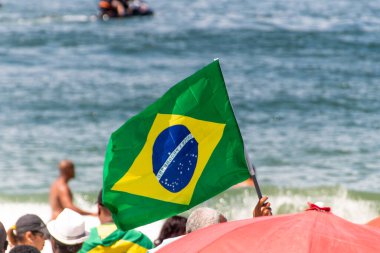 Rio de Janeiro, Brezilya 'da Copacabana' da Bağımsızlık Günü Kutlama Partisi - 07 Eylül 2022: Rio de Janeiro Copacabana Plajı 'nda Brezilya Bağımsızlık Günü Kutlaması.