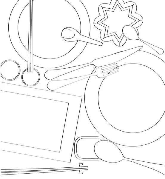 套板、 勺子和筷子在不同的风格 — 图库矢量图片