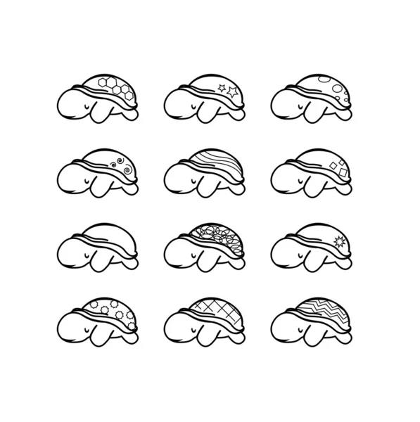 Kaplumbağaları ile sevimli deniz hayvanı kabuğu kümesi — Stok Vektör