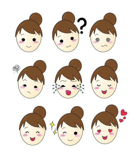 Set of 9 Girls bun face Vector Graphics