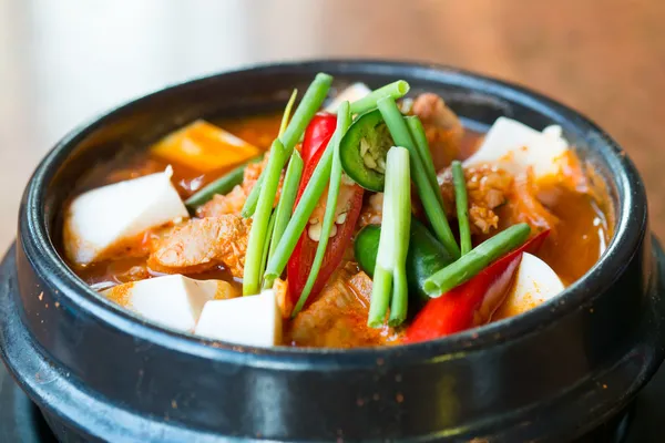 Kimchi chigae, korean style soup , hot and spicy — Stock Photo, Image