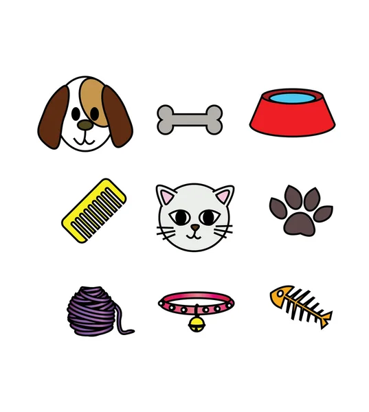 Set van katten- en hondenbont pictogram concept huisdier minnaar — Stockvector