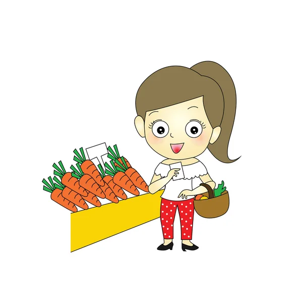 Happy young girl shopping in supermarket — Stock Vector