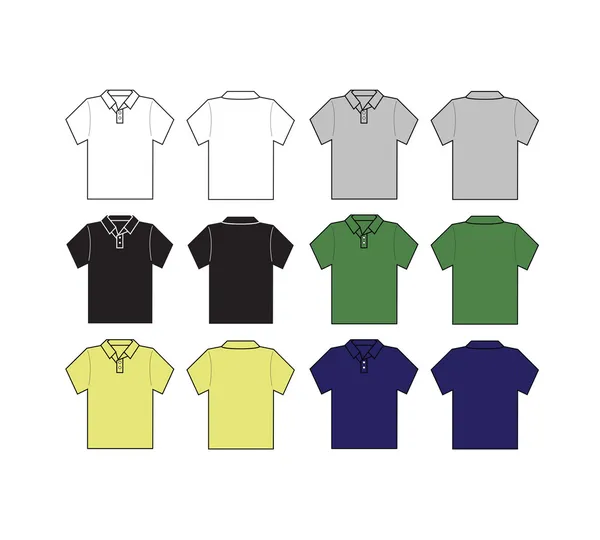 Conjunto de camisa de pólo frontal e preto com vetor de modelo de cor diferente — Vetor de Stock